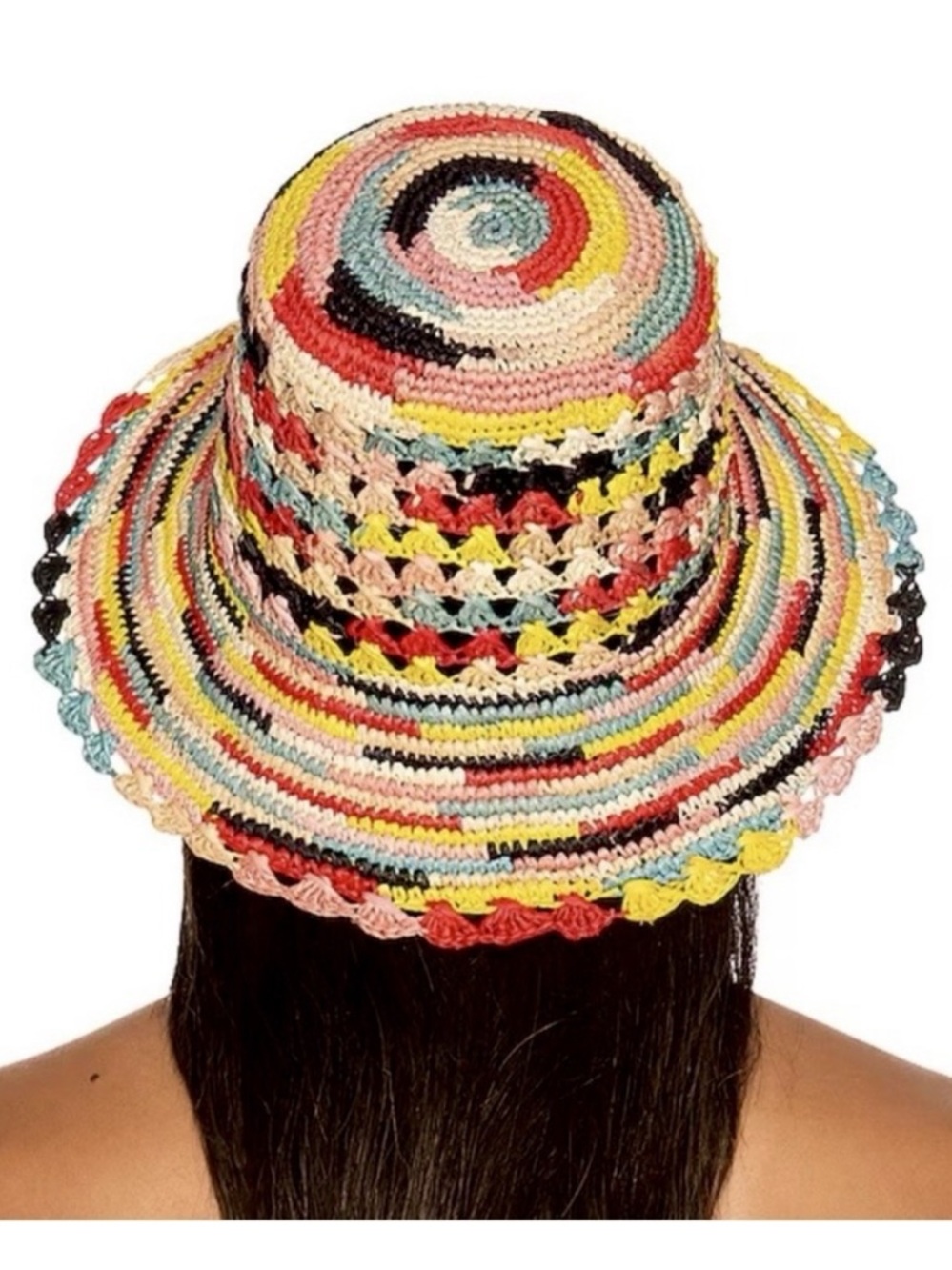 Greenpacha Anthropologie Multicolor Rainbow Crochet Woven Sun Bucket Hat